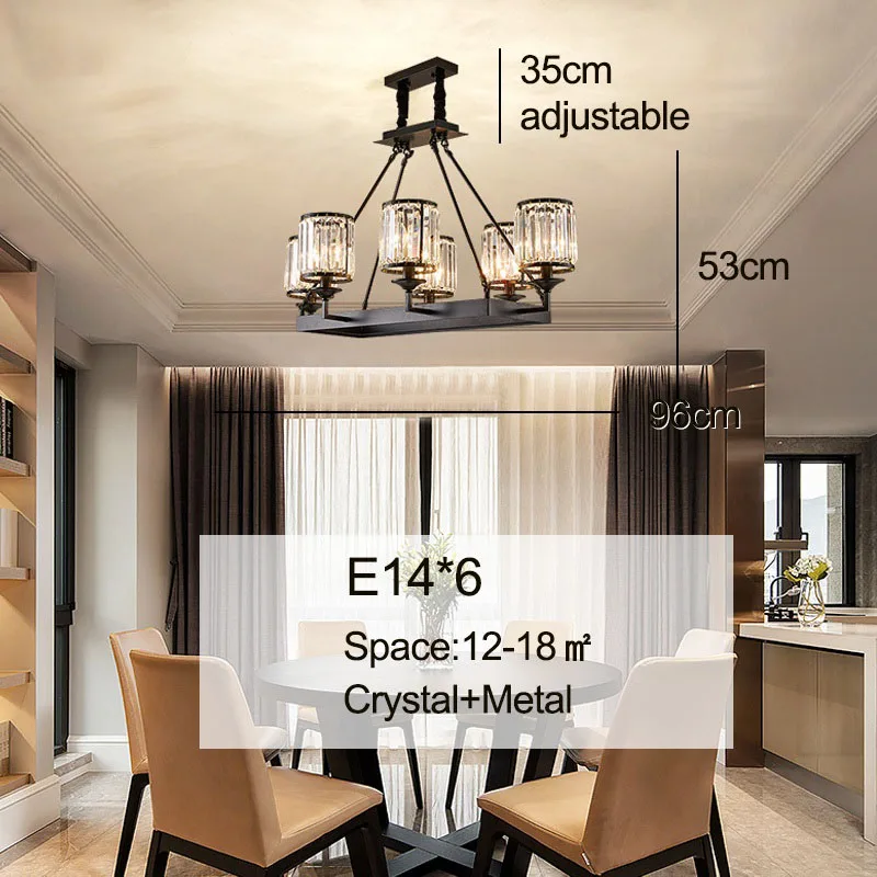 Modern crystal chandelier lighting for hall black chandelier living room chandelier ceiling bedroom pendant lamp kitchen fixture - Цвет абажура: 6 lights L96cm