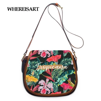 

WHEREISART Tropical Palm Leaves Flower Printed Ladies Crossbody/Messenger Bag Female Casual Shoulder Bag Saddle Bag for Lady