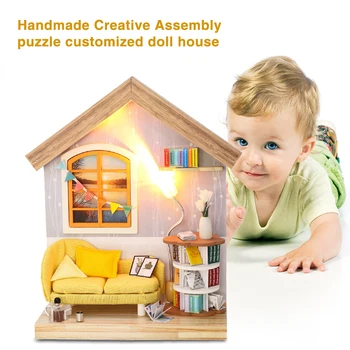 

Puzzle Baby Early Educational Toy DIY Home Assembled Model Doll House Furniture Miniature 3D Wooden Dollhouse Toys