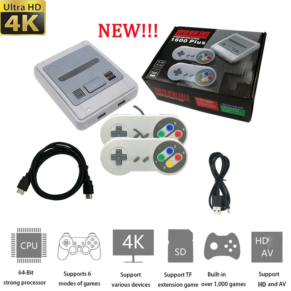 for Super Nintendo for Sega Video Game Console 4K HD-out 1600 Retro Games Mini Wired Gamepad Controller All-in-one Emulator Gift