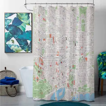 

Shower Curtains Marble Map,Map of Barcelona City Streets Parks Subdistricts Points of Interests, Beige Lime Green Pale Blue,W48