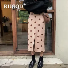 RUGOD Korean Style Dot Skirts High Elastic Waist Dot Split Skirts Knitted Stright Skirts Casual Lady Autumn And Winter