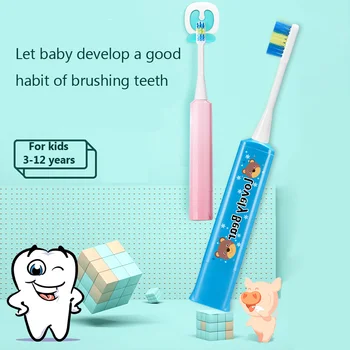 

Children Sonic Electric Toothbrush For 3-12 Ages Kids Battery Sonic Kids Tooth brush 2 Replacement Brush Heads Cartoon Pattern