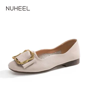 

NUHEEL women's shoes soft leather shallow mouth square pump spring new low-heeled fairy wild gentle shoes women