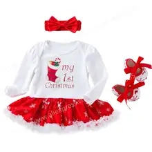 

1 2 Year Toddler Kids Baby Girls Christmas Clothes Long Sleeve Santa Reindeer Princess Dress Ruffle Skirt with Shoes