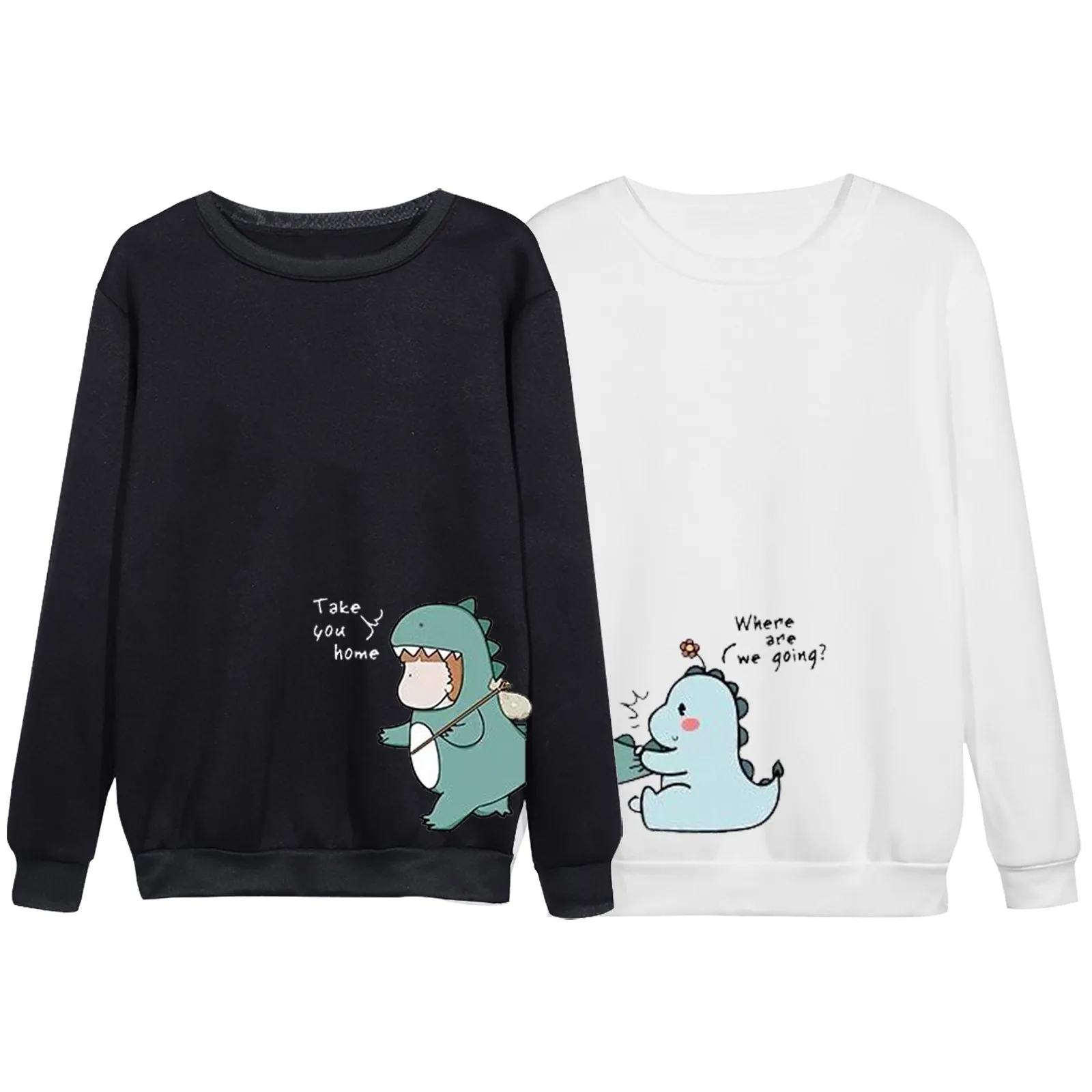 2020 Unisex Couple's O-neck Casual Long Sleeves Dinosaur Print Shirts Top Blouses Women Scriptor Summo 1
