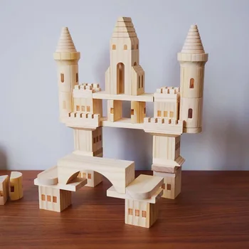 

75pcs Children Big Wooden Castle Building Blocks/ Kids Log Building and Construction House Blocks For Girls Boys Toy Gift