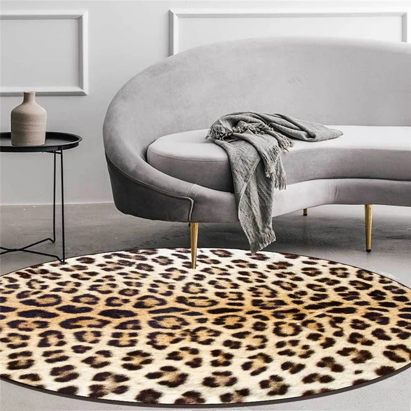 Leopard Print Round Carpet Floor Mat Modern Fashion Carpets For Living Room Chair Anti-slip Rug Bedroom Decor Tapis