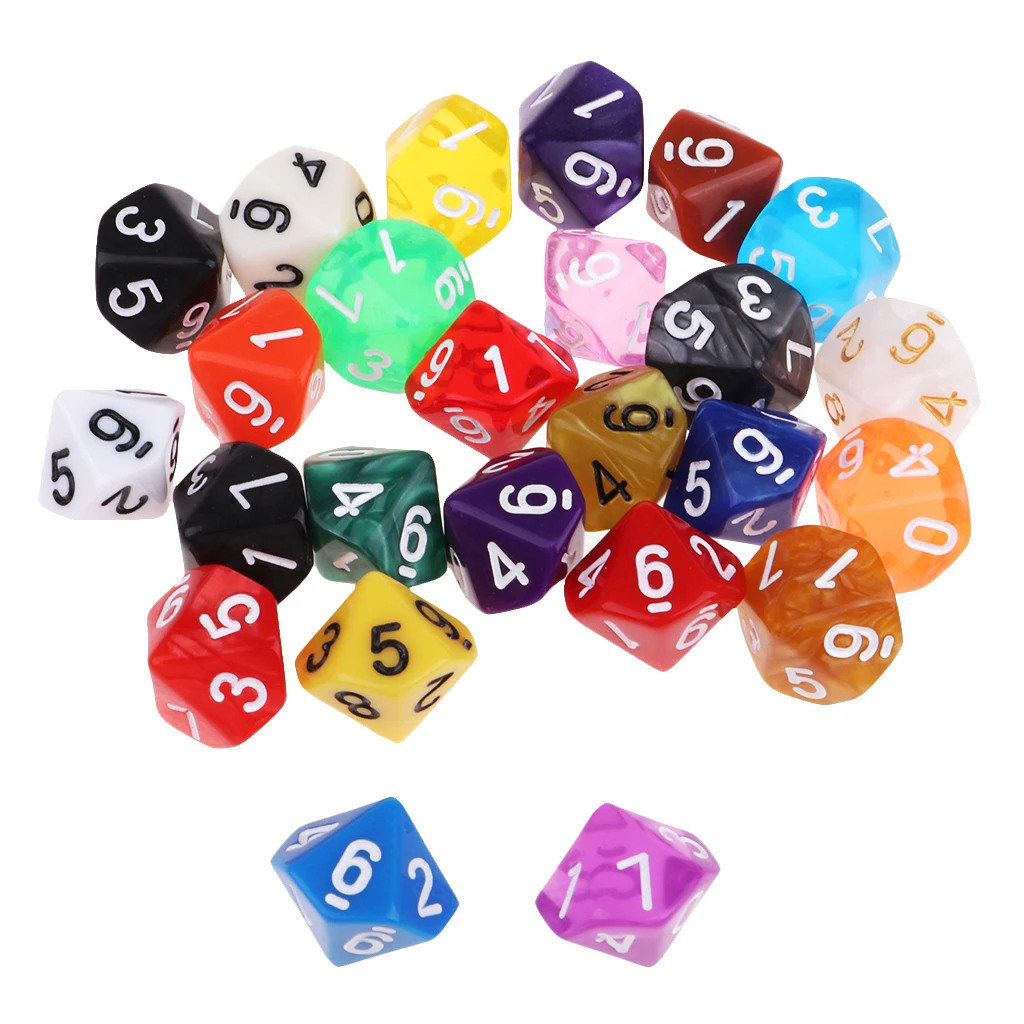 25x акриловые многогранные кости D10 TRPG игрушка для подземелья и драконов настольная игра