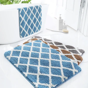 

Blue Bath Mat Geometric Pattern Super Soft Absorbent Anti-Slip Velvet Thickening Doormat Floor Rug Carpet For Bathroom Entrance
