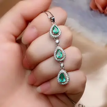 

The Best Wedding Gift Emerald Pandant Solid S925 Sterling Silver Emerald necklace For Women Colour Gem Stone Fine Jewelry