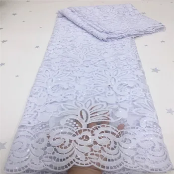 

Embroidery African Mesh Lace Fabrics Sequins Lace Fabrics Flower Pattern Sequence Laces Fabric for Nigerian Net Lace white