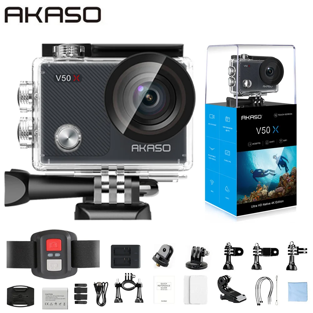 AKASO V50X WiFi Action Camera Native 4K30fps Sport Camera with EIS Touch Screen Adjustable View Ang