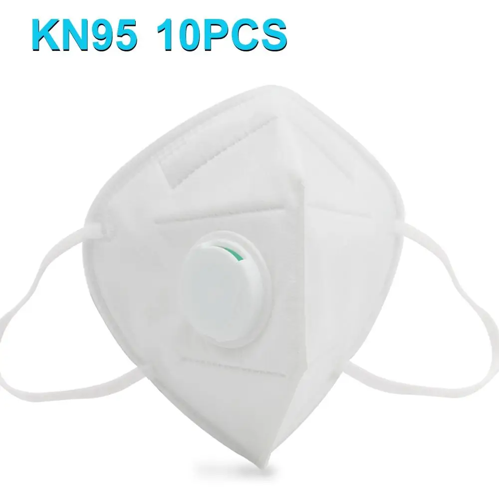 

10 PCS CE Certified KN95 n95 Breathable Respirator Dustproof Protection Antiviral Anti-fog Face Mask with Breath-Valve Filter