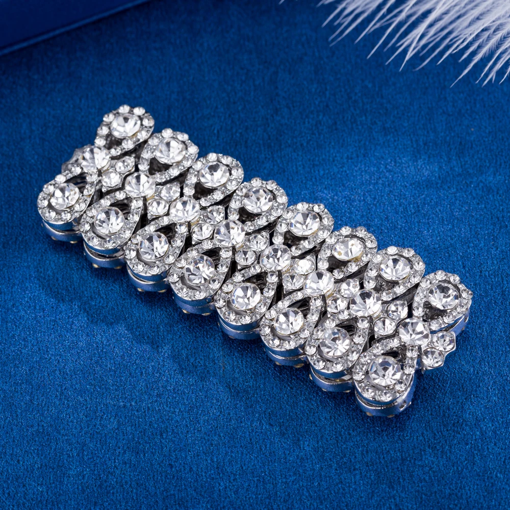 Bracelet Jewelry Wedding Jewelry Luxury Full Crystal Rhinestones Gold Color Bracelets for Women Bride Stretch Rope Wide Bracelets & Bangles Gift