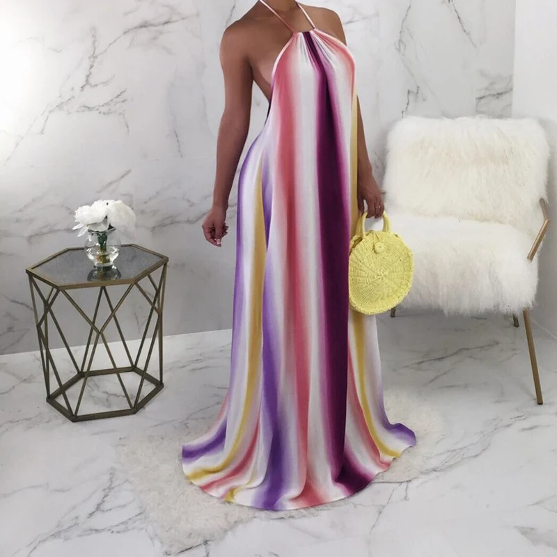 2018-Bohemian-Maxi-Long-Summer-Dresses-Women-Sleeveless-Rainbow-Striped-Halter-Chic-Backless-Dress-Loose-Sexy (5)