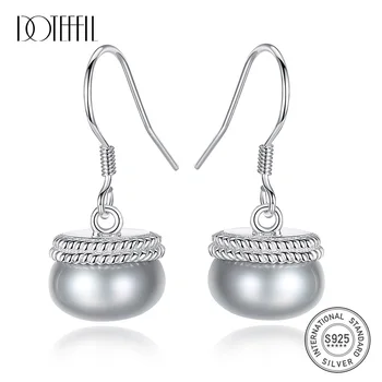 

DOTEFFIL New 925 Silver Earring Genuine Natural Freshwater Pearl 10MM Drop Earrings For Women Gift Fine Jewelry Free Shipping