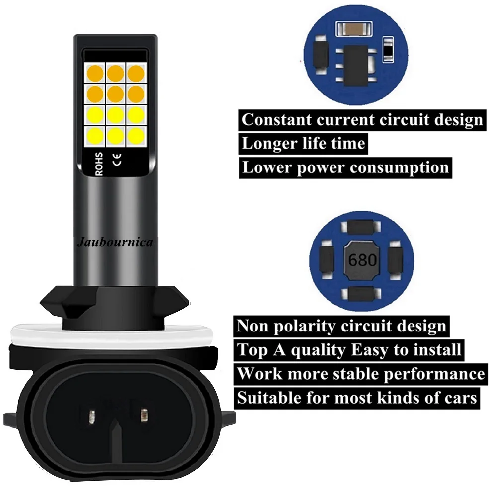 2Pcs White Yellow Dual Colors 881 H27 Super Bright 3030 Led Car Fog Lamp H27W Anti Fog Bulb Auto Driving Running Light Foglamps
