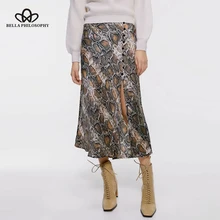Bella Philosophy Женская юбка со змеиным принтом в винтажном стиле, однобортная Женская юбка-русалка, Повседневная Уличная Женская юбка с разрезом