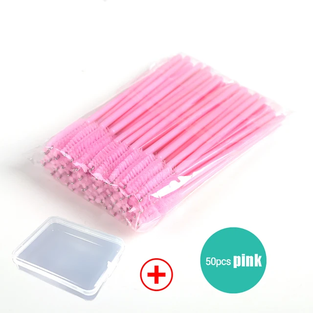 50/100pcs Disposable Eyelash Brush Mascara Wands Crystal Eyebrow Makeup Brush Eyelash Extension Tool Optional Storage Box AddBox 50pcs Pink