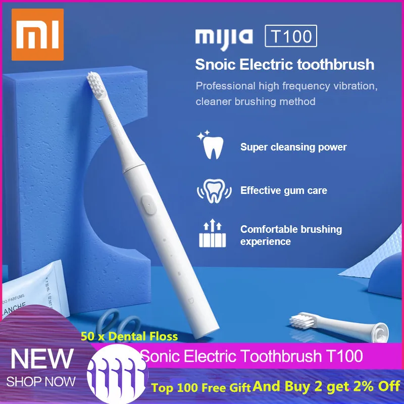 1 mijia T100 звуковая электрическая зубная щетка Водонепроницаемая ультра звуковая автоматическая зубная щетка USB перезаряжаемая с 2 скоростями уход за полостью рта
