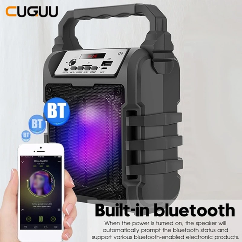 Портативная Bluetooth колонка, портативная беспроводная акустическая система, звуковая система, 5 Вт, стерео, с микрофоном, FM, для улицы, вечерние, 1200 мА/ч