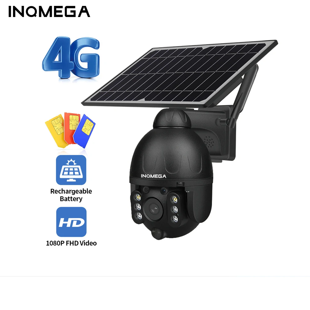 INQMEGA Outdoor Solar Camera 4G SIM / WIFI Wireless Security Detachable Solar Cam Battery CCTV Video Surveillance Smart Monitor