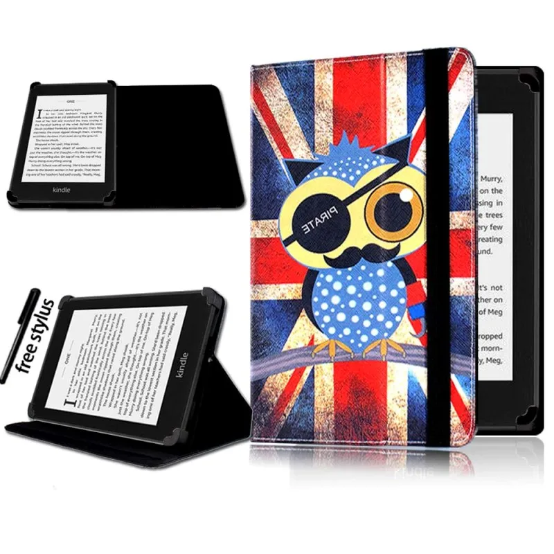 KK&LL для Amazon Kindle 4/5/7/8/9 Paperwhite 1/2/3/4/Kindle Fire HD 6 дюймов 4th/5th Gen Кожаная подставка для планшета Чехол-книжка чехол - Цвет: Owl Pirate