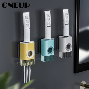 

ONEUP Wall-mounted Lazy Automatic Toothpaste Squeezer Toothbrush Holder For Bathroom Organizer Household Bathroom Accessories