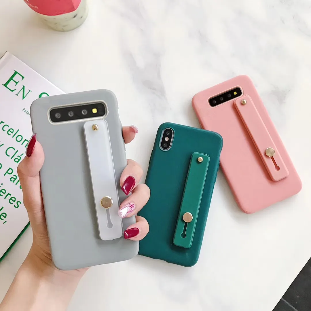 Solid Sillicone With Wrist Lanyard Case For iPhone 11 Pro Max XS MAX XR XS i8 Plus i7 Plus Kick Stand Case For iPhone 6 6s