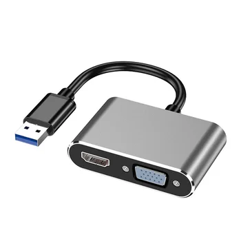 

Portable USB3.0 to HDMI VGA Converter 1080P Audio Video 2-in-1 USB Adapter Cable for Windows 7/8/10