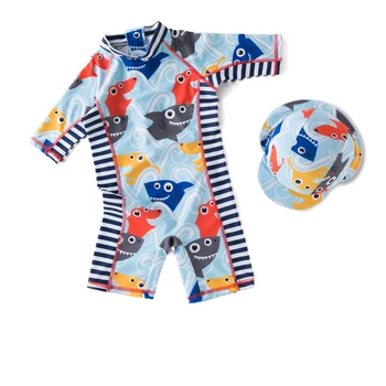 

Baby Swimsuit Rash Guards Boy Fish Cartoon Children Swimwear Toddler Boys One Pieces Swimsuit Long Sleeve Bathing Suit