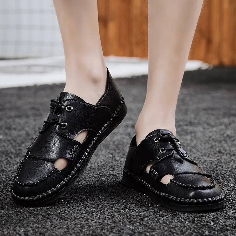 Мужские летние босоножки из натуральной кожи мужские сандалии шлепанцы