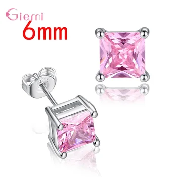 

New Clear Pink/White Stome Ear Stud 925 Sterling Silver Square Cubic Zirconia Stud Earrings For Women Girls New Year Gift