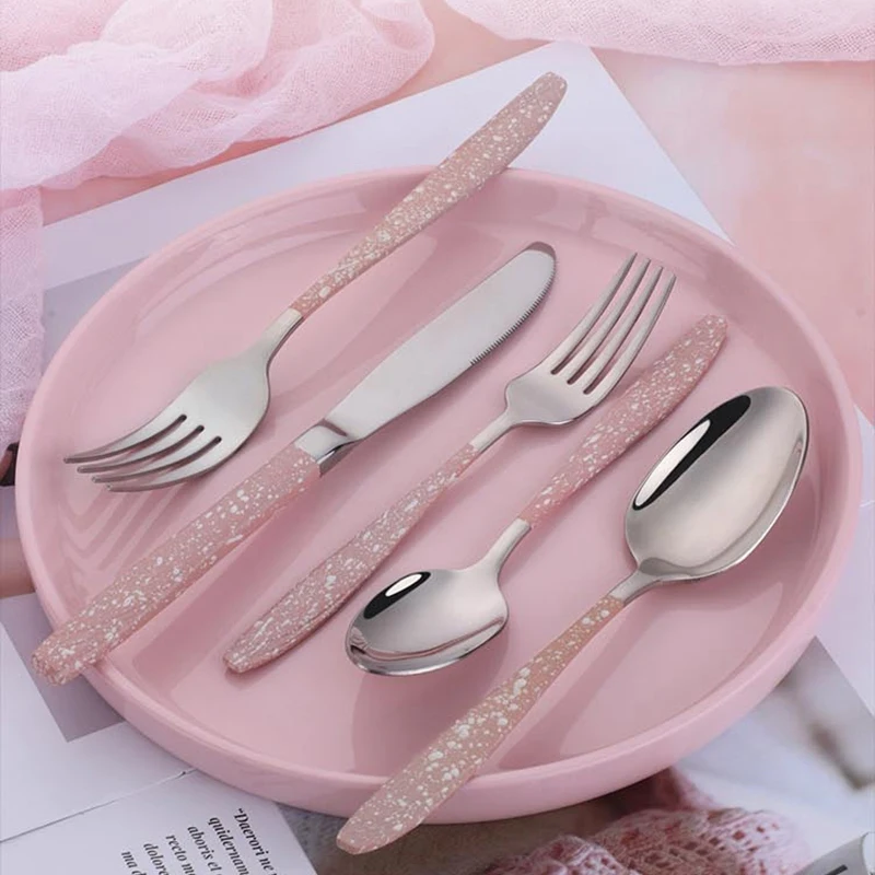 5 PCS Dinner Set Western Luxury Dinnerware Set Stainless Steel Fresh Colors Tableware Dining Kit Tools Wedding Party