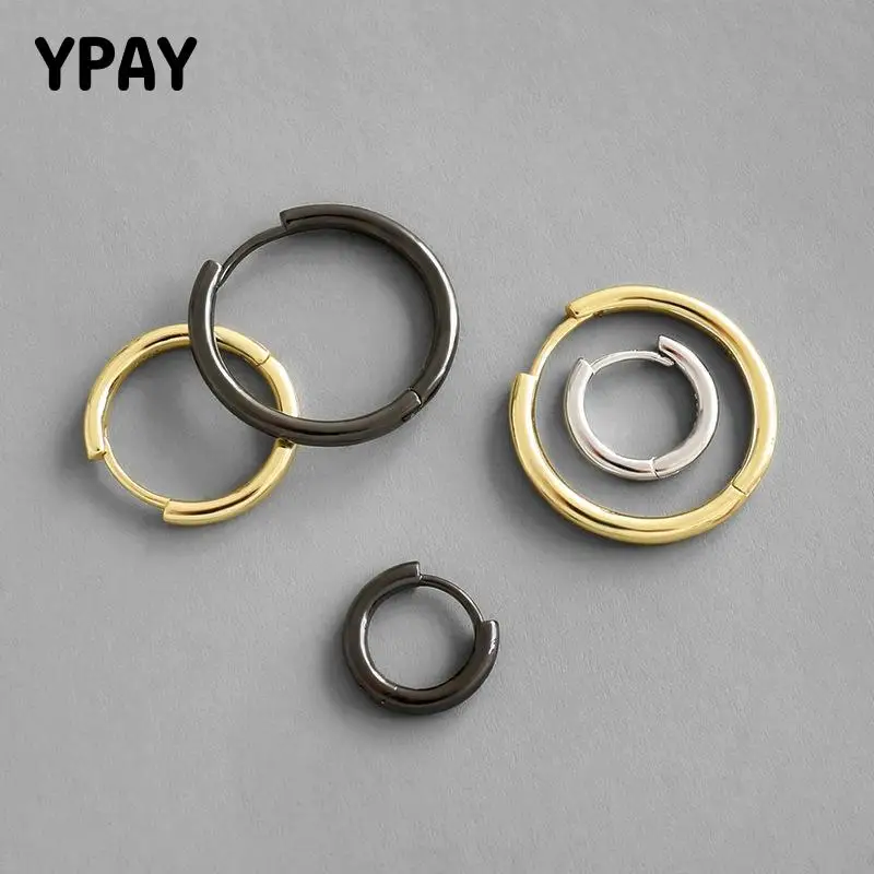 

YPAY 100% Genuine 925 Sterling Silver Hoop Earrings Women Korea INS Minimalist Geometric Round Circle Earring Jewelry YME652