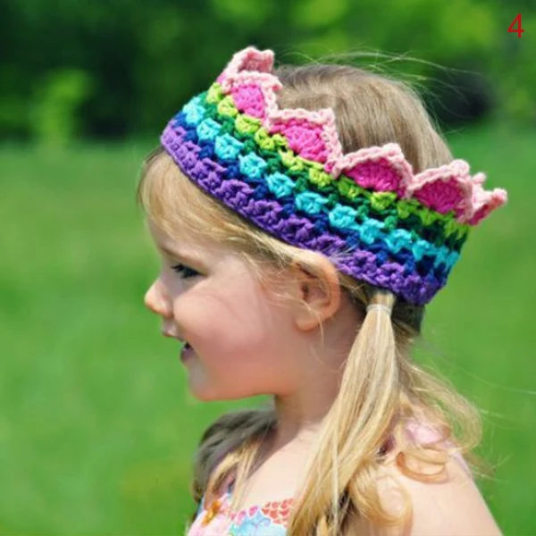 

Baby Crochet Rainbow Hairband Handmade Knitted Crown Tiara Photography Props AN88