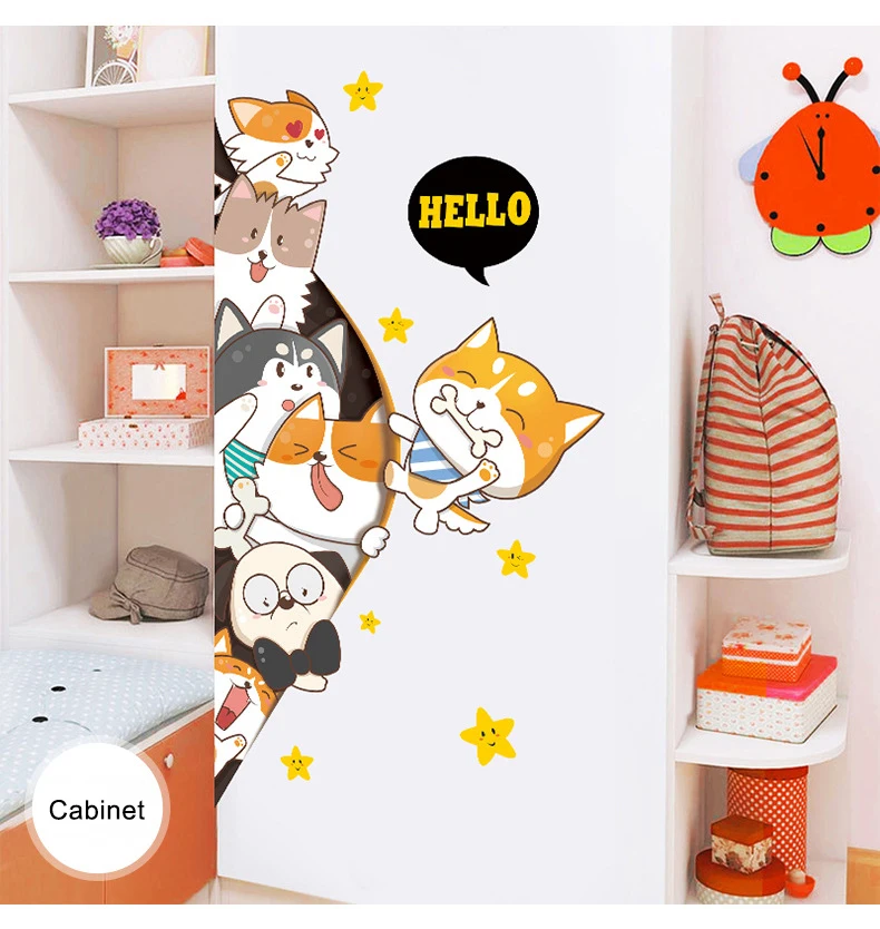 DIY Children Mural Decals Cartoon Animals Wall Stickers for Kids Rooms Baby Bedroom Wardrobe Door Decoration