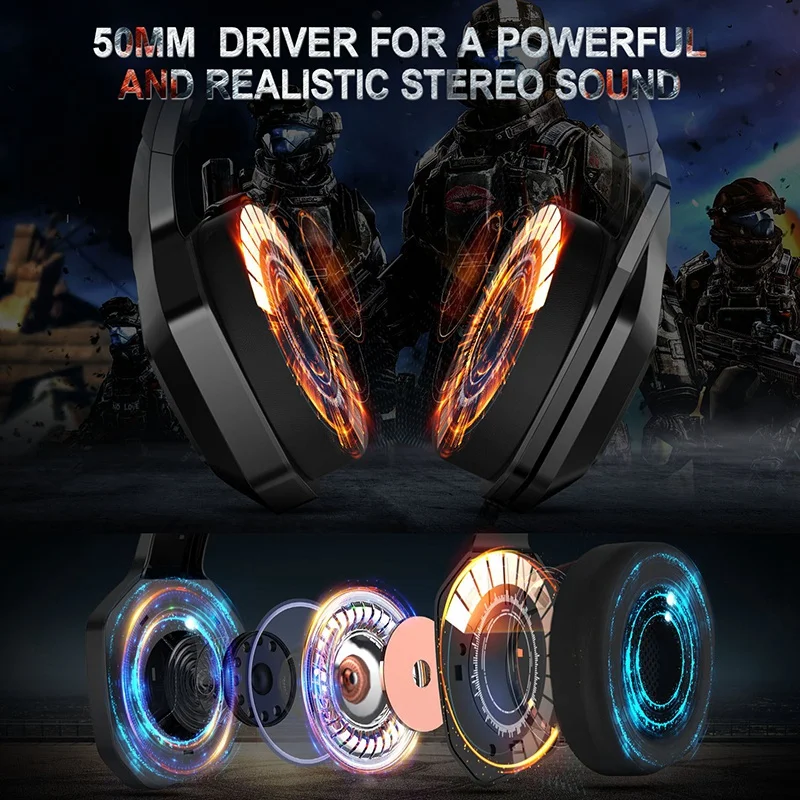 Gaming Headsets Gamer Headphones Surround Sound Stereo Wired Earphones USB Microphone Colourful Light PC Laptop Game Headset