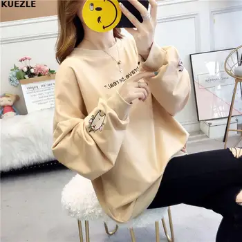 

coats version of the large size 180 pounds fat mm sweater female thin section long-sleeved loose students spring and autumn Top