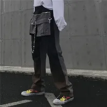 Темные иконы крутые брюки мужские лоскутные цветные контрастные съемные карманы хип-хоп брюки уличная мода мужские брюки