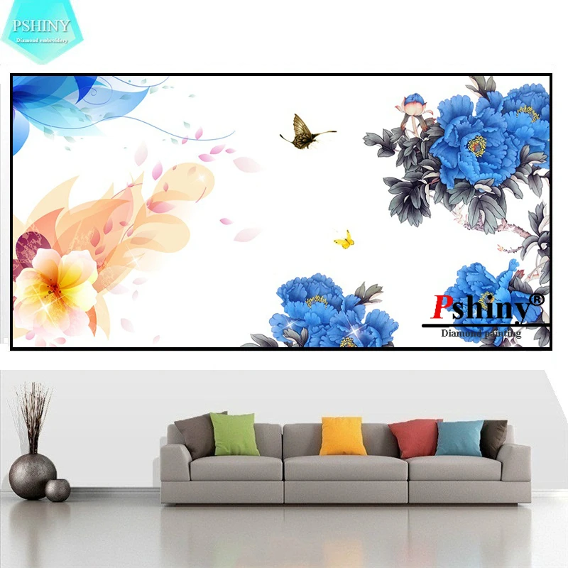 PSHINY 5D DIY Алмазная вышивка синий цветок домашний Декор Картина полный квадратный