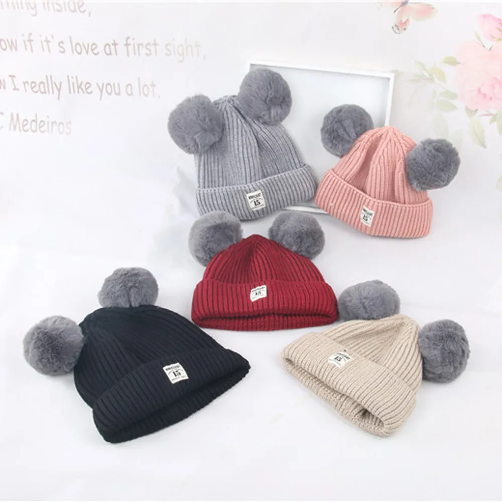 Baby Winter Hats kids knitted hat double wool hat boys girls Crochet Beanie for Toddler Bonnet Newborn Photography P