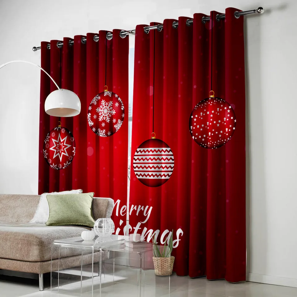 Merry Christmas Lob Window Curtains Curtain Living Room Kitchen