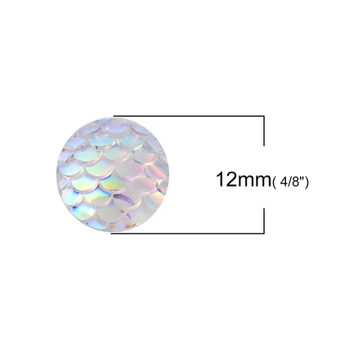 50PCs 8mm/12mm Resin Round Mermaid Fish Dragon Scale Dome Seals Cabochon Royal Blue AB Color For DIY Earring Jewelry Making 12mm Dia