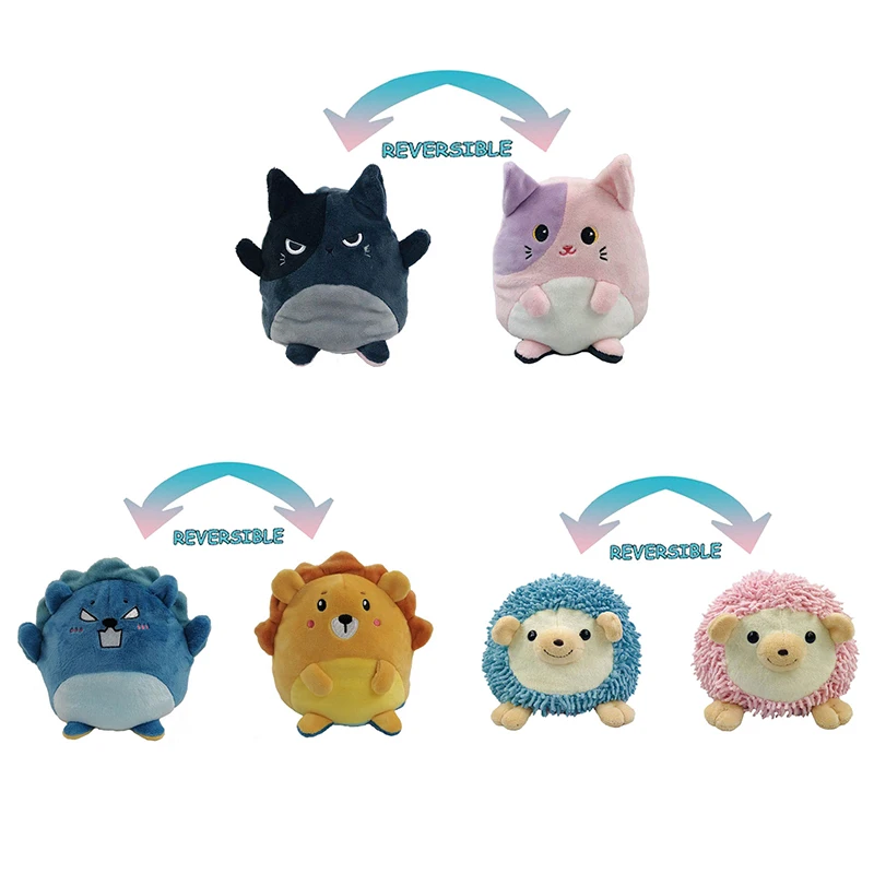

Cute Reversible Cat Plush Toy Creative Soft Animal Double-sided Flip Plush Cat Toy Family Children Animal Lion Stuffed Toy Gift