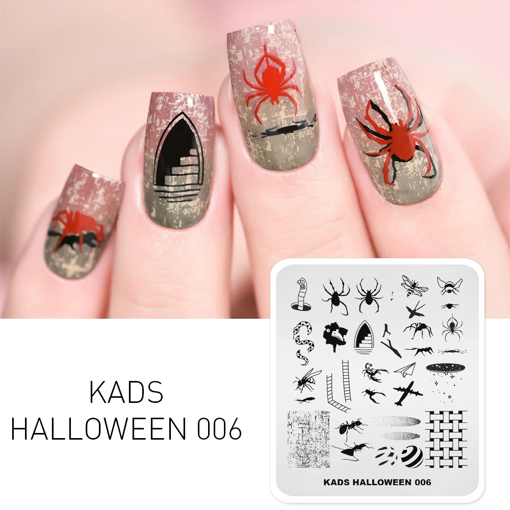 KADS New Halloween Nail Stamping Plates Nail Art Template Ghosts Skeletons Pumpkin Spider Pattern Image Stamp Stencil Tools