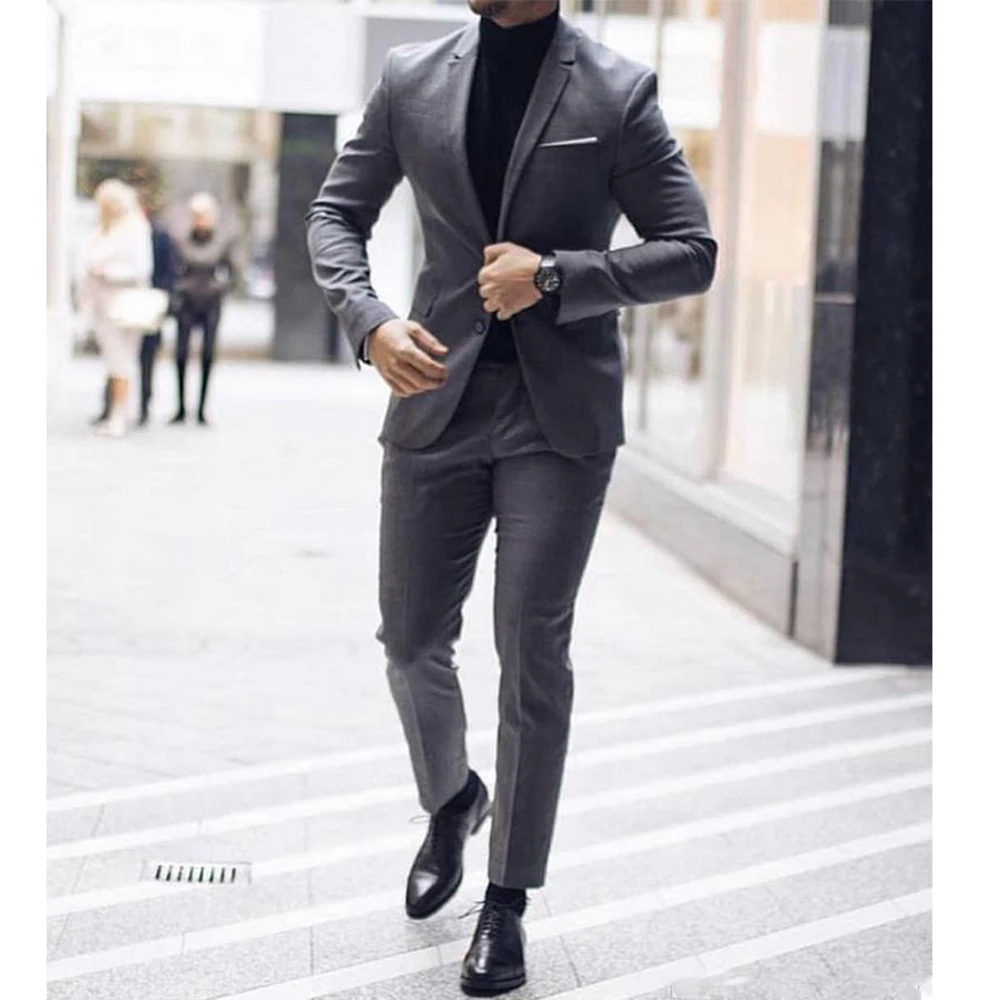 New Classy Gray Wedding Tuxedos Notch Lapel Two Button Mens Suits Slim Fit  Prom Best Man Groomsmen Blazer Pants Terno Masculino black tuxedo slim fit groom suits men wedding tuxedos best man blazer terno masculino 3 pieces tuxedos for wedding mens