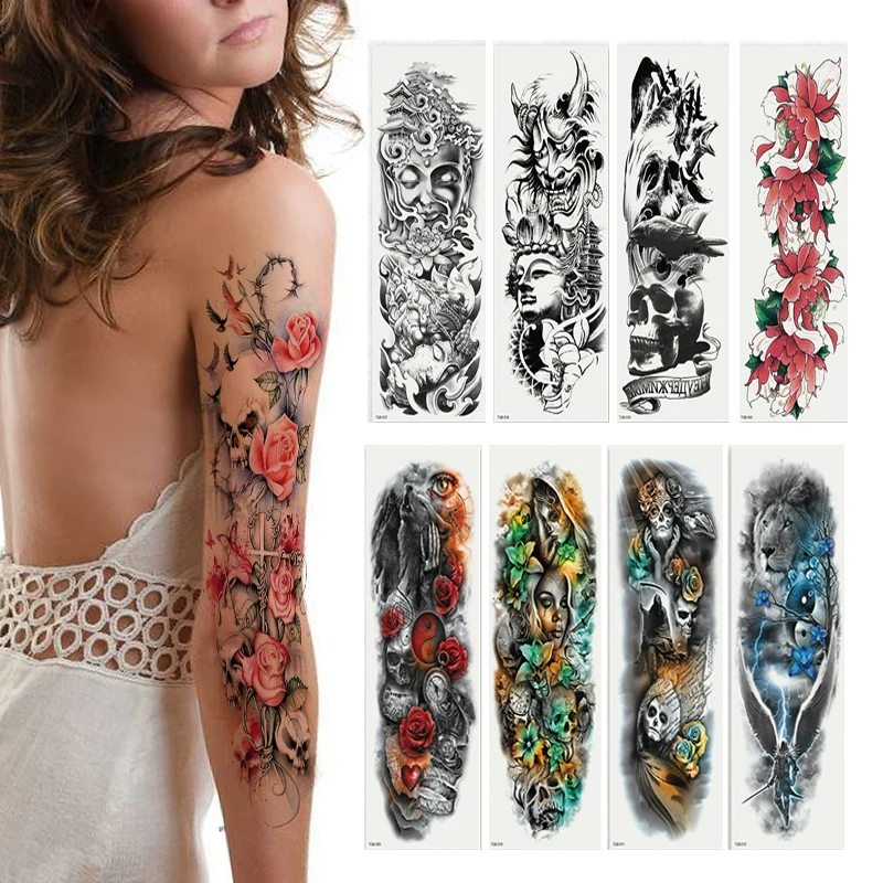 

Transfer Tattoo Stickers Large Arm Sleeve Tattoo Beauty Waterproof Temporary Tattoo Sticker Rose Full Arm Tatoo for Men Women
