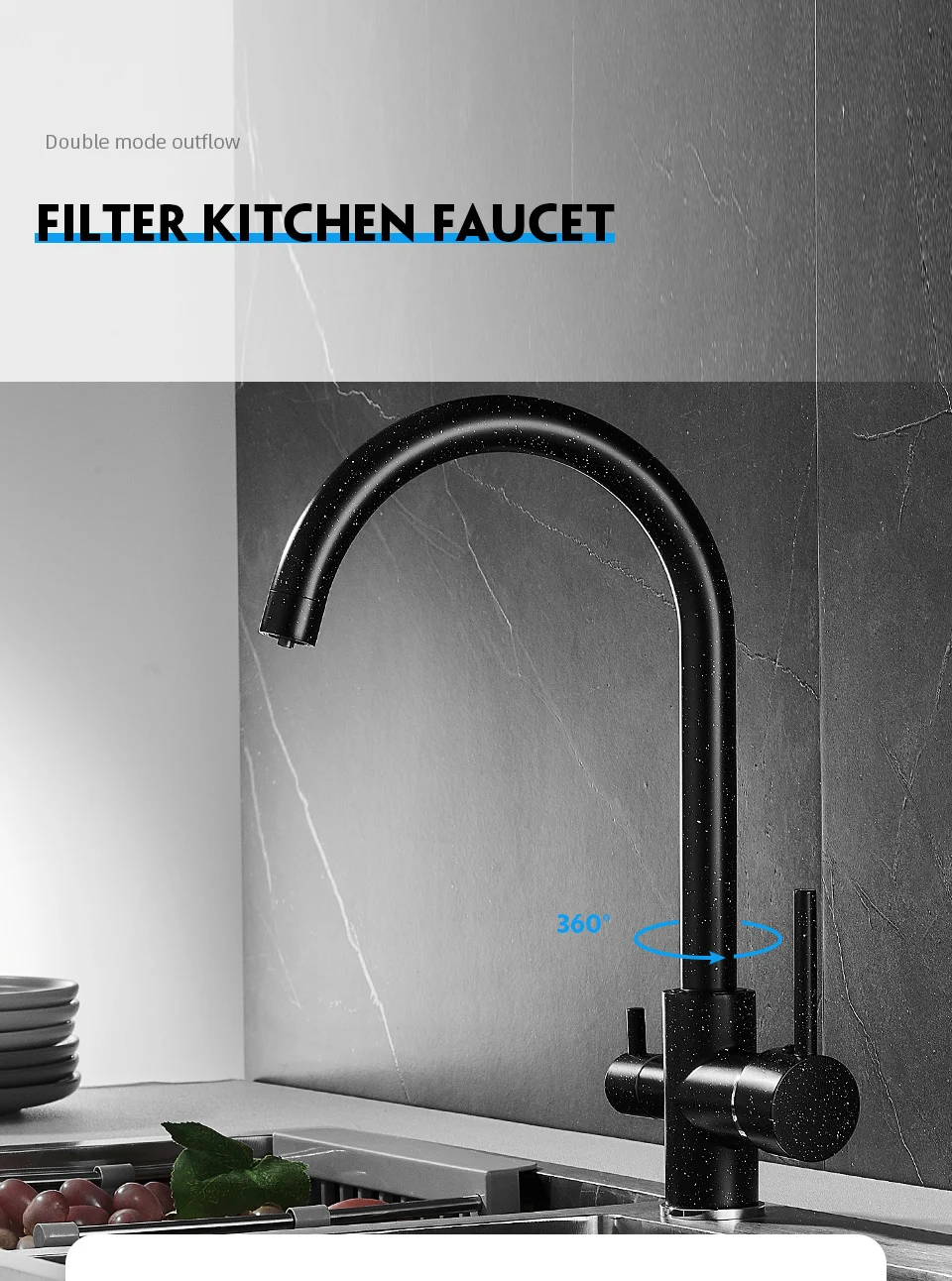 granite kitchen sink Filter Kitchen Faucets Deck Mounted Mixer Tap 360 Rotation with Water Purification Features Mixer Tap Crane For Kitchen best kitchen sinks